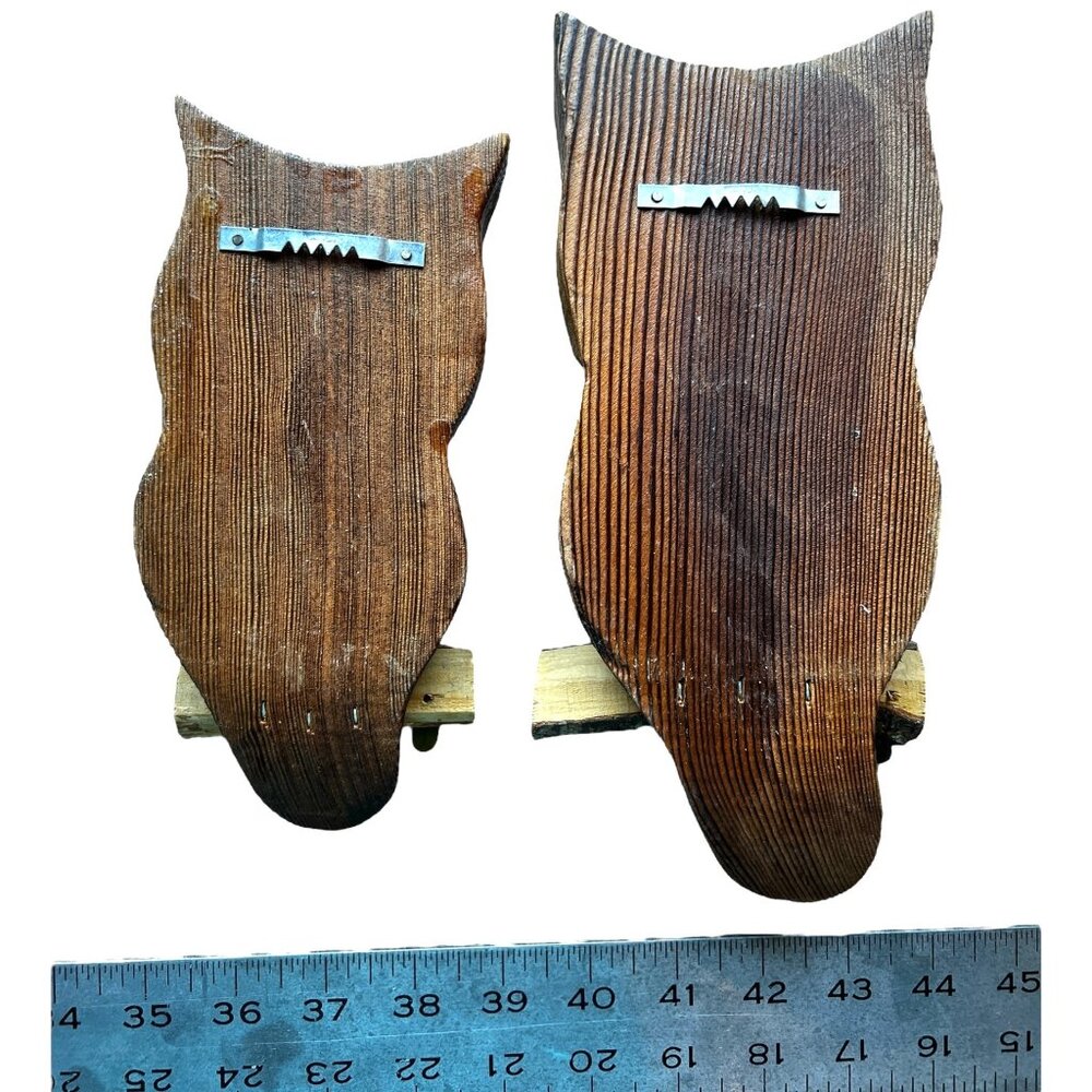 Pair of Vintage Wood Owls Perched on Branches Sand Blasted Finisg Wall Hangers - Picture 5 of 9